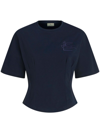 Etro Logo-embroidered Fitted T-shirt In Blue