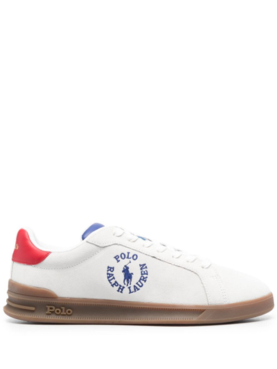 Polo Ralph Lauren Logo印花皮质运动鞋 In White/royal/red