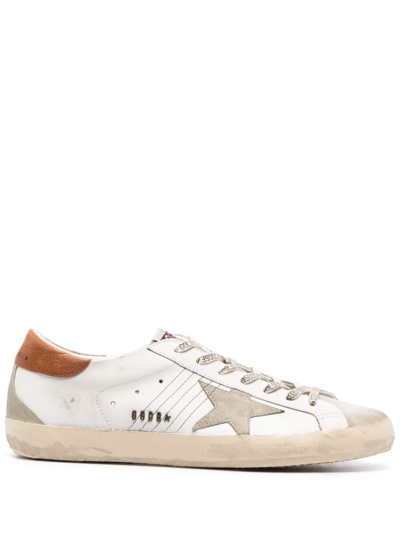 Golden Goose Super-star Sneakers With Ice-gray Suede Star And Light Brown Heel Tab Shoes In White