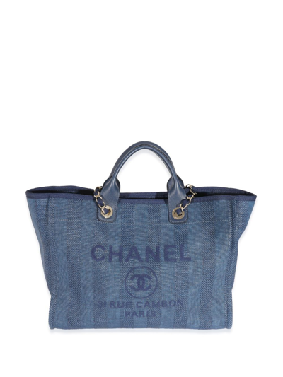 Pre-owned Chanel 2019-2020 Large Deauville Tote Bag In Blue