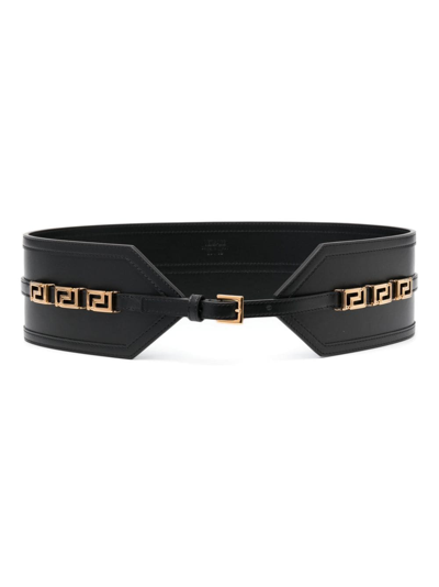 Versace Greca Goddess 皮质腰带 In Black/ Gold