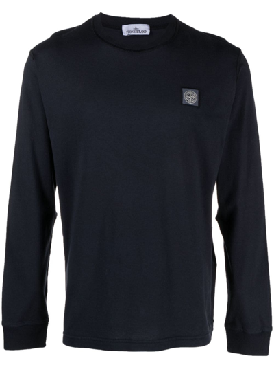 Stone Island Navy Patch Long Sleeve T-shirt In A0020 Navy Blue