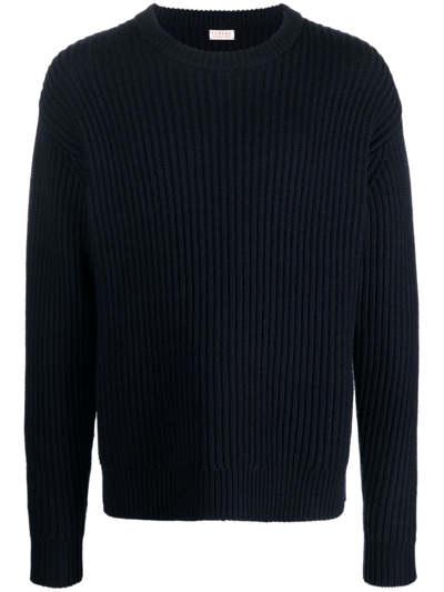 Fursac Crew-neck Ribbed-knit Sweatshirt In Blue