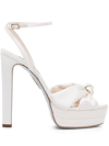 Aquazzura Cupid Plateau 130 Knotted Satin Platform Sandals In White