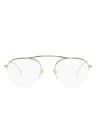 Saint Laurent Logo-engraved Round-frame Glasses In Gold