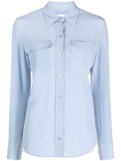 Equipment Long-sleeve Silk Shirt In Blue