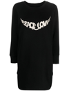 Zadig & Voltaire Zadig&voltaire Womens Noir Diaz Text-print Crewneck Cotton Mini Dress In Black