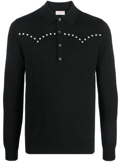 Fursac Fine-knit Studded Polo Shirt In Black