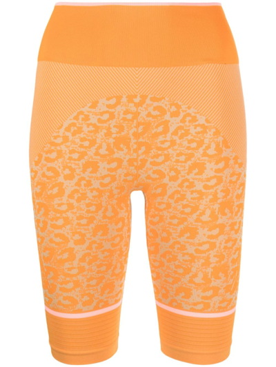 Adidas By Stella Mccartney Leopard-print Seamless Cycling Shorts In Orange