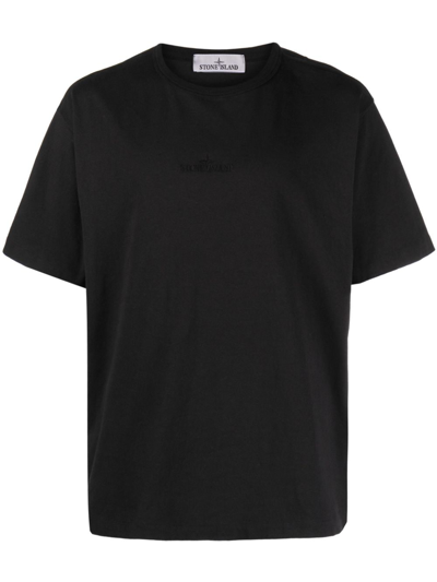 Stone Island Logo Cotton T-shirt In Black