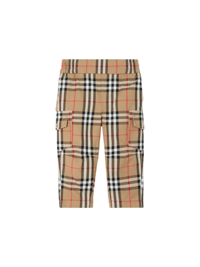 Burberry Babies' Vintage Check Cotton Cargo Trousers In Archive Beige Check