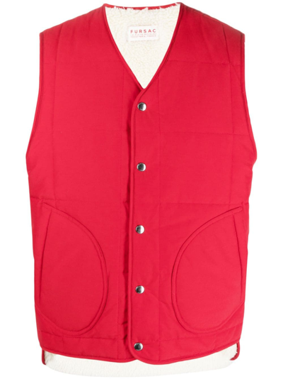 Fursac Faux-fur Lining V-neck Gilet In Bright_red