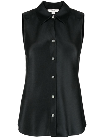 Vince Sleeveless Bias-cut Silk Shirt In Black