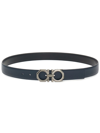 Ferragamo Adjustable Reversible Leather Belt With Metal Buckle In Blue