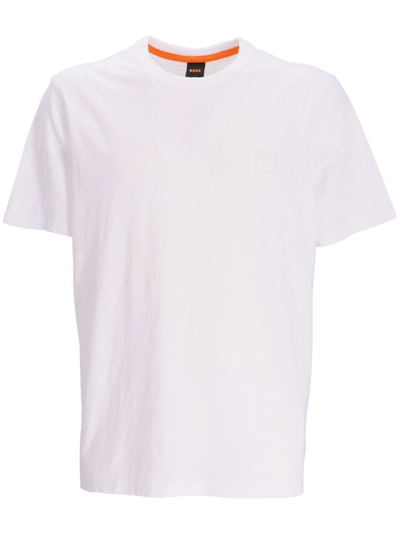 Hugo Boss Slub-cotton T-shirt With Logo Detail In White