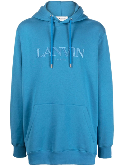 Lanvin Embroidered-logo Fleece Hoodie In Blue