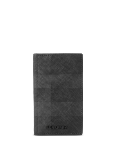 Burberry Check-pattern Leather Wallet In Grey