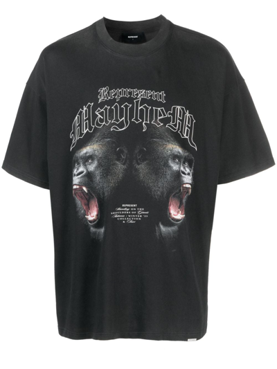 Represent Blackletter-print Cotton T-shirt In Vintage Black