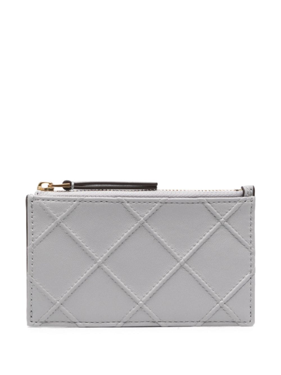 Tory Burch Diamond-quilted Leather Wallet In Grey