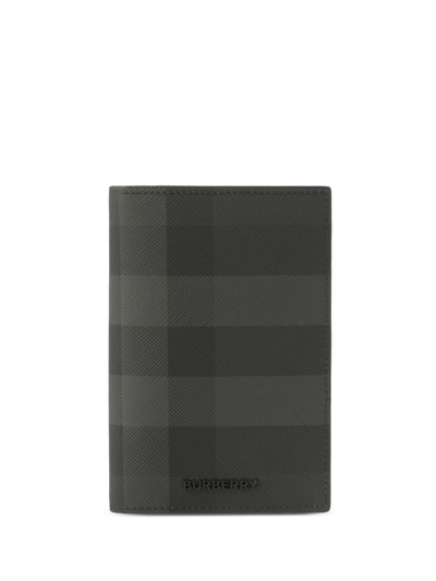 Burberry Check-pattern Leather Passport Holder In Grey