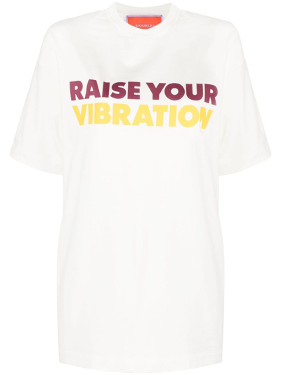 La Doublej Raise Your Vibrations Cotton T-shirt In Raise_your_vibration_off_white