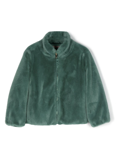 Liu •jo Kids' Zip-up Faux-fur Jacket In Green