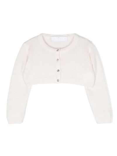 Colorichiari Babies' Crystal-embellished Wool Cropped Cardigan In White