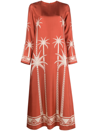 La Doublej Palm Tree-print Silk Maxi Dress In Pink
