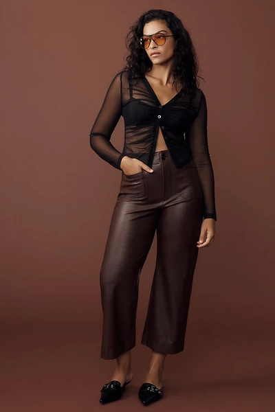 Maeve The Colette Cropped Wide-leg Faux Leather Pants By  In Brown