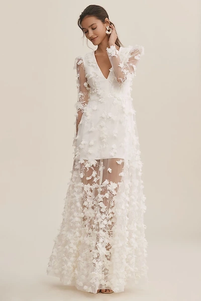 Helsi Blair Long-sleeve V-neck Floral Maxi Dress In White