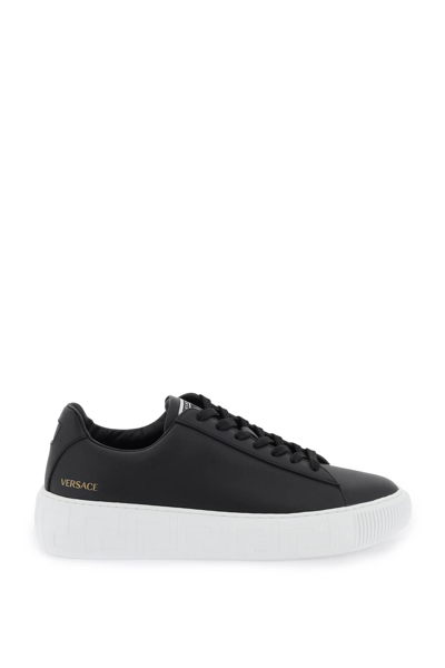 Versace Greca Leather Sneaker In Black