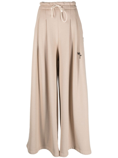 Palm Angels Logo-embroidered Wide-leg Track Pants In Neutrals