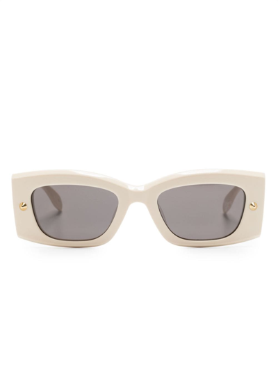 Alexander Mcqueen Stud-detail Rectangle-frame Glasses In White