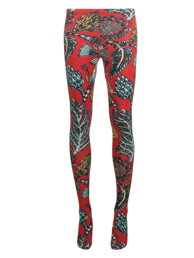 La Doublej Mid-waist Leaf-print Tights In Red