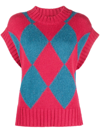 La Doublej Argyle Intarsia-knit Waistcoat In Red_blue