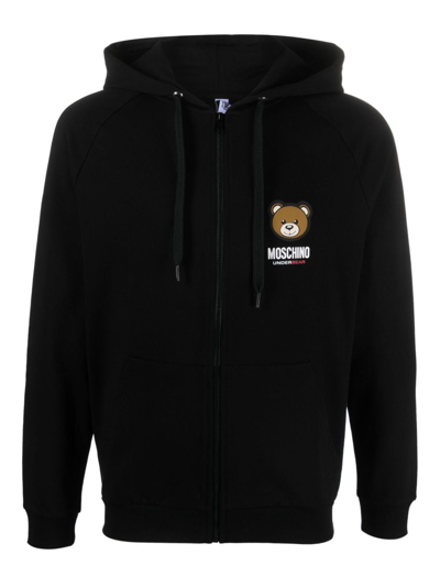 Moschino Leo Teddy-print Hoodie In Black