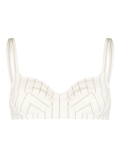 Jean Paul Gaultier Striped Bra Woman White In Polyeter In Ecru & Brique