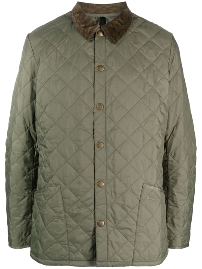 Barbour Corduroy-collar Diamond-quilted Jacket In Green