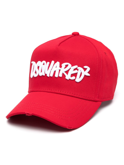 Dsquared2 Logo-embroidered Cotton Cap In Red