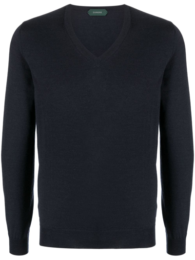 ZANONE RIBBED V-NECK VIRGIN-WOOL JUMPER