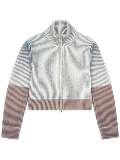 Mm6 Maison Margiela Ribbed-knit Virgin Wool-blend Cardigan In Neutrals