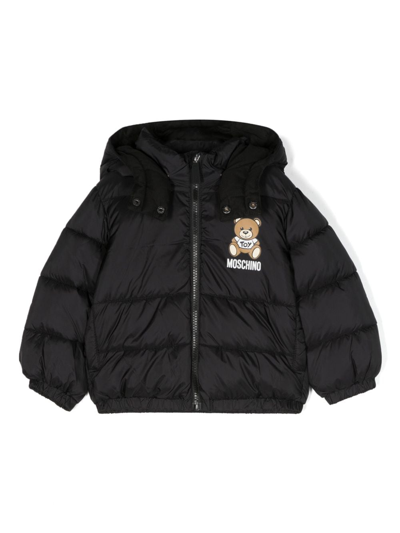 Moschino Babies' Teddy Bear Hooded Padded Jacket In Black