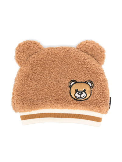 Moschino Babies' Teddy Bear 图案棉帽 In Brown