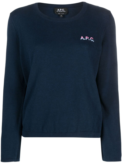 Apc Logo-embroidered Cotton Jumper In Blue