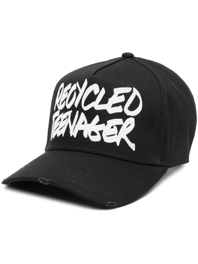 Dsquared2 Slogan-print Cotton Cap In Black