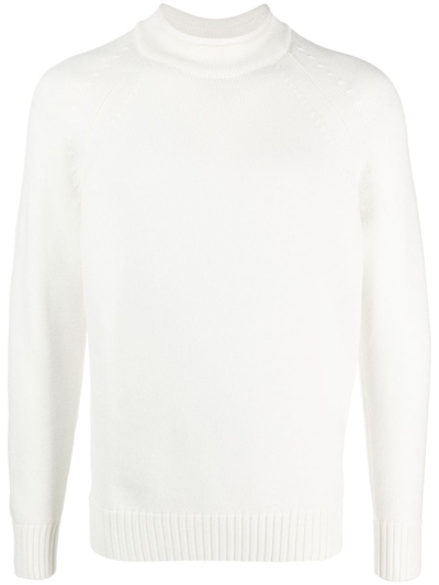 Zanone Roll-neck Ribbed-knit Jumper In Cream