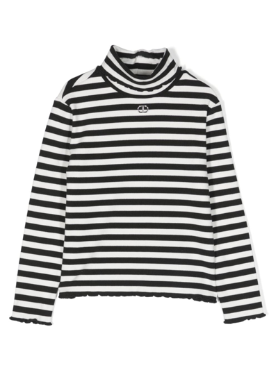 Twinset Kids' Striped High-neck Top In Black