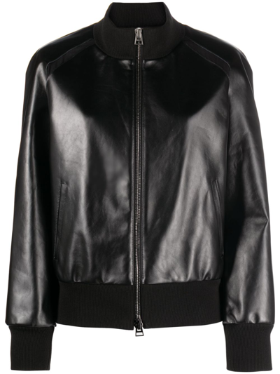 Tom Ford Leather Bomber Jacket In Black