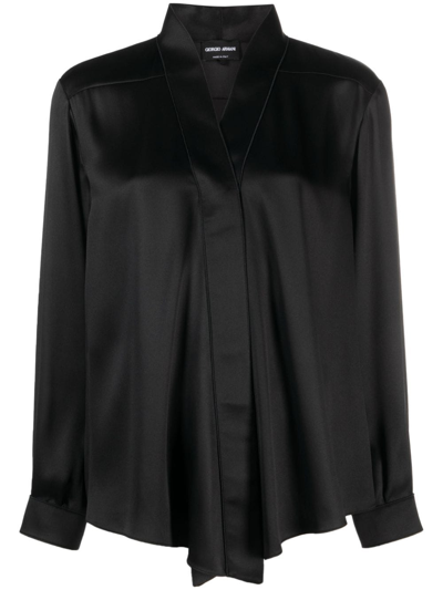 Giorgio Armani V-neck Silk-satin Blouse In Black