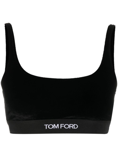 Tom Ford Logo Band Velvet Bralette In Black